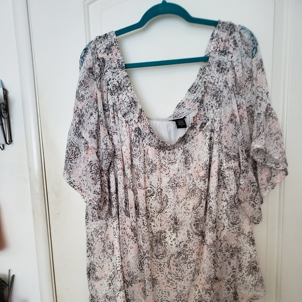 Gray Pink White Peasant Shirt
